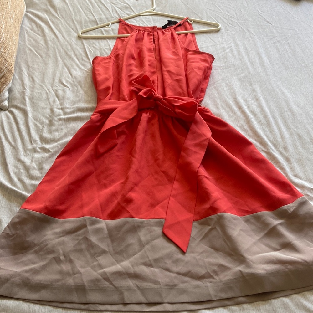 Express coral & tan color blocking dress